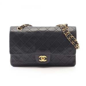 CHANEL Matelasse Double Flap Shoulder Bag in Lambskin Leather, Black
